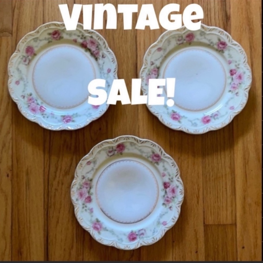 Old Ivory Germany Vintage Pink White Floral Three Piece Plate Set